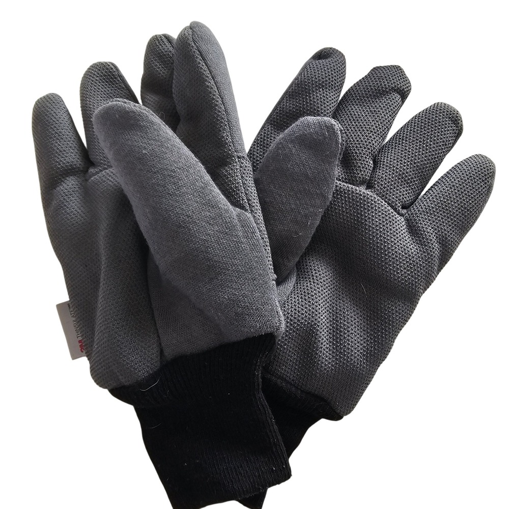 3M Thinsulate Insulated Winter Gloves‎ Charcoal Gray Black Ribbed Cuff Thermal